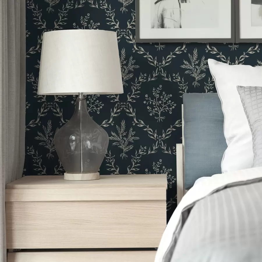 Fototapet Bílé věnce z bylin a květin na tmavě modrozelené barvě a00599v2