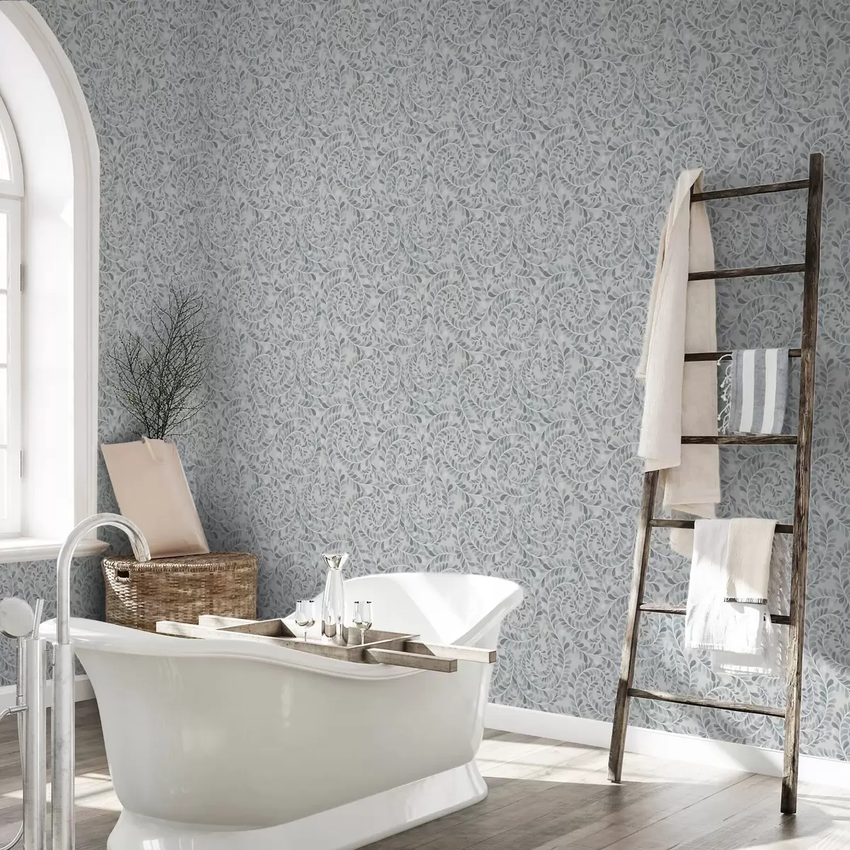 Tapety Spirálovité listy v modro-šedo-zelené paletě a00602