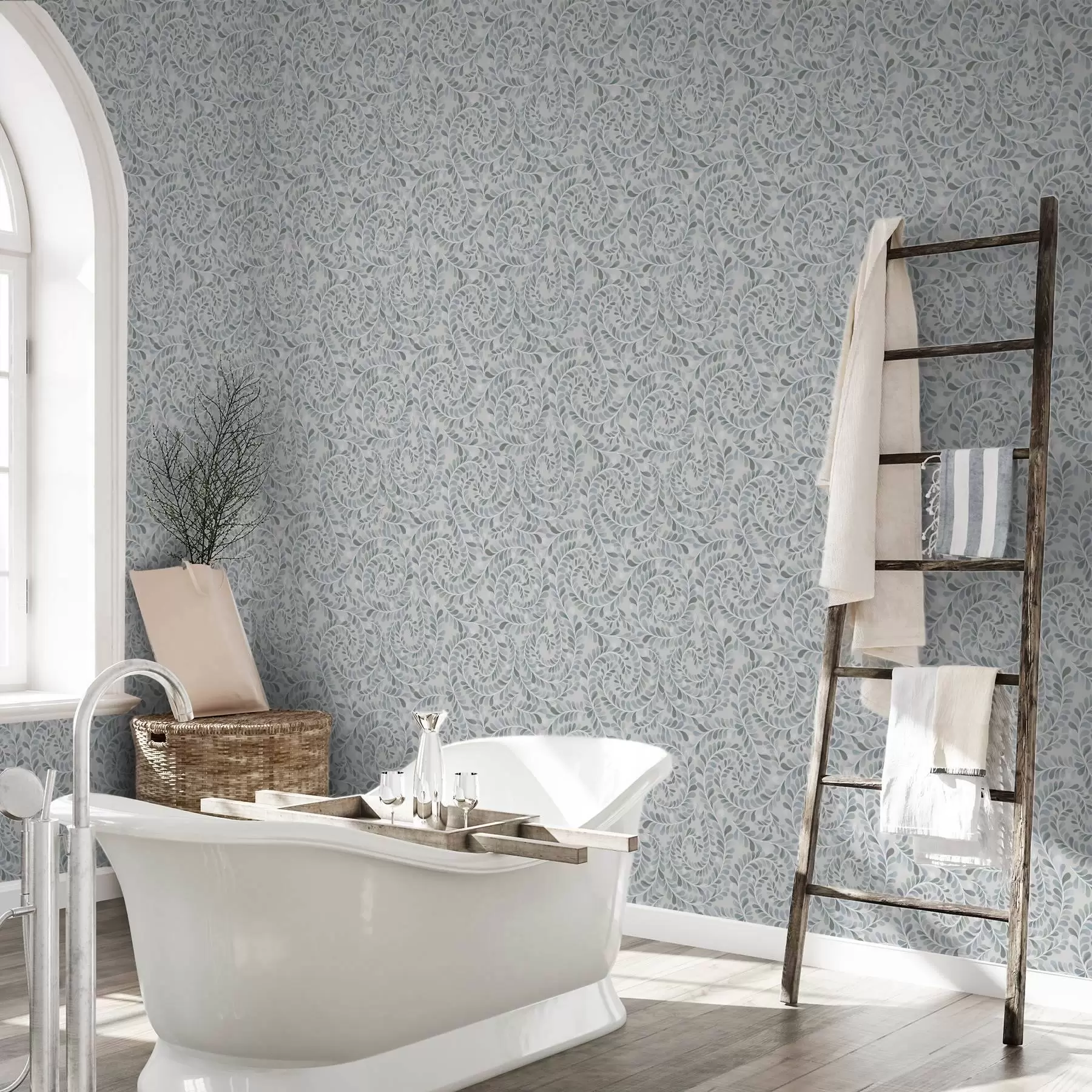 Fototapet Spirálovité listy v modro-šedo-zelené paletě a00602