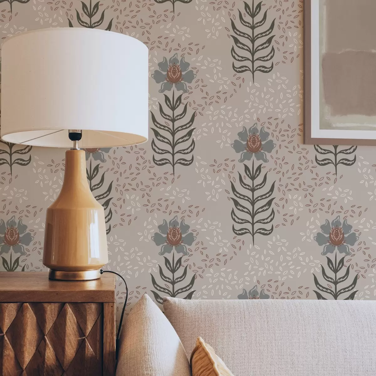 Tapety Stylizované květiny a semena na teplé béžové barvě a00604