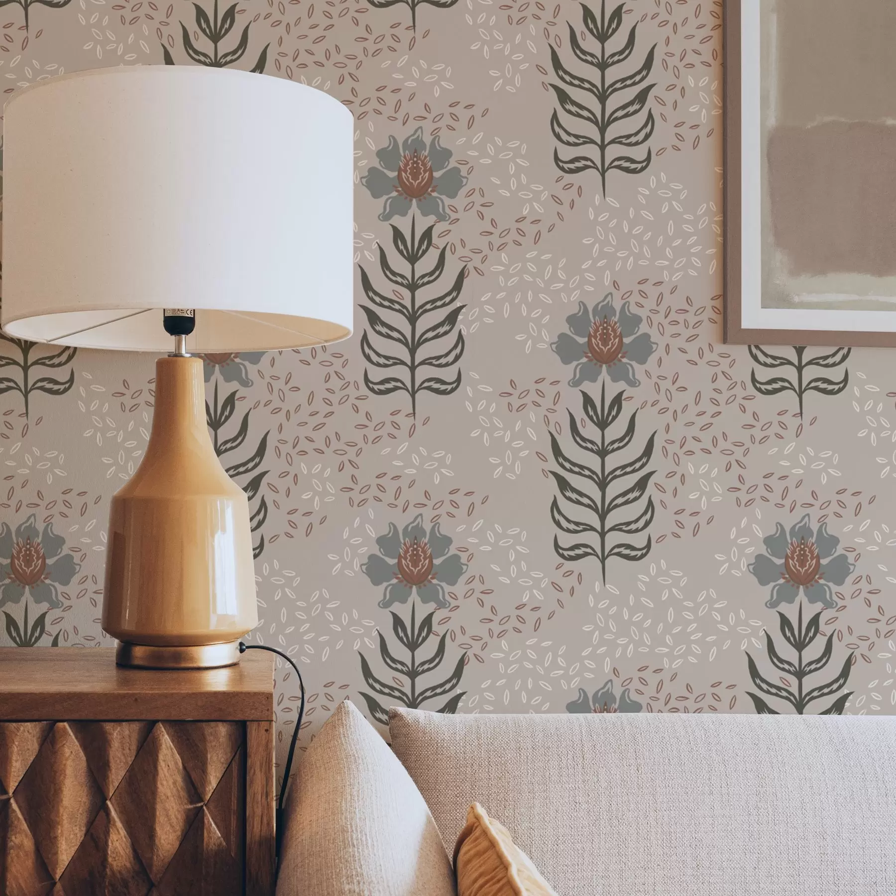 Fototapet Stylizované květiny a semena na teplé béžové barvě a00604