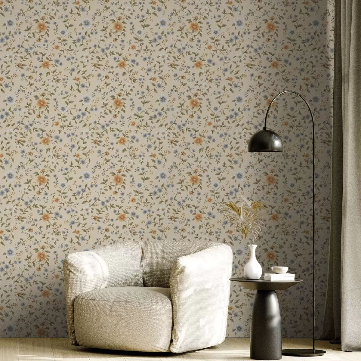 Tapety Květinové větve s modrými a broskvovými květy a00575