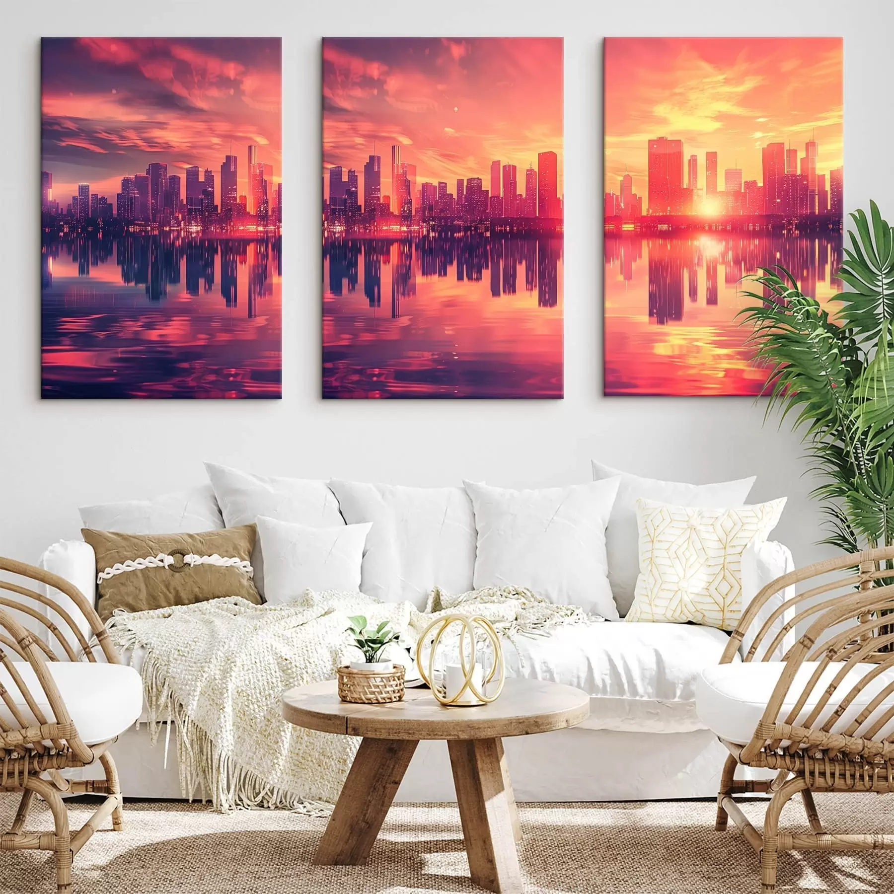 Obraz Romantický západ slunce s moderním městem v pozadí Č. m00784