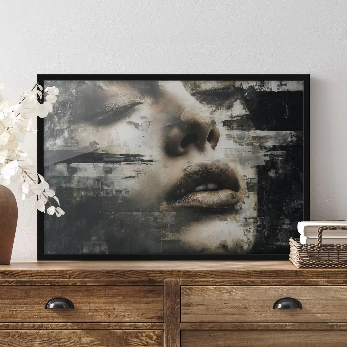 Poster Abstraktní ženský portrét s glitch efektem a texturami f45873