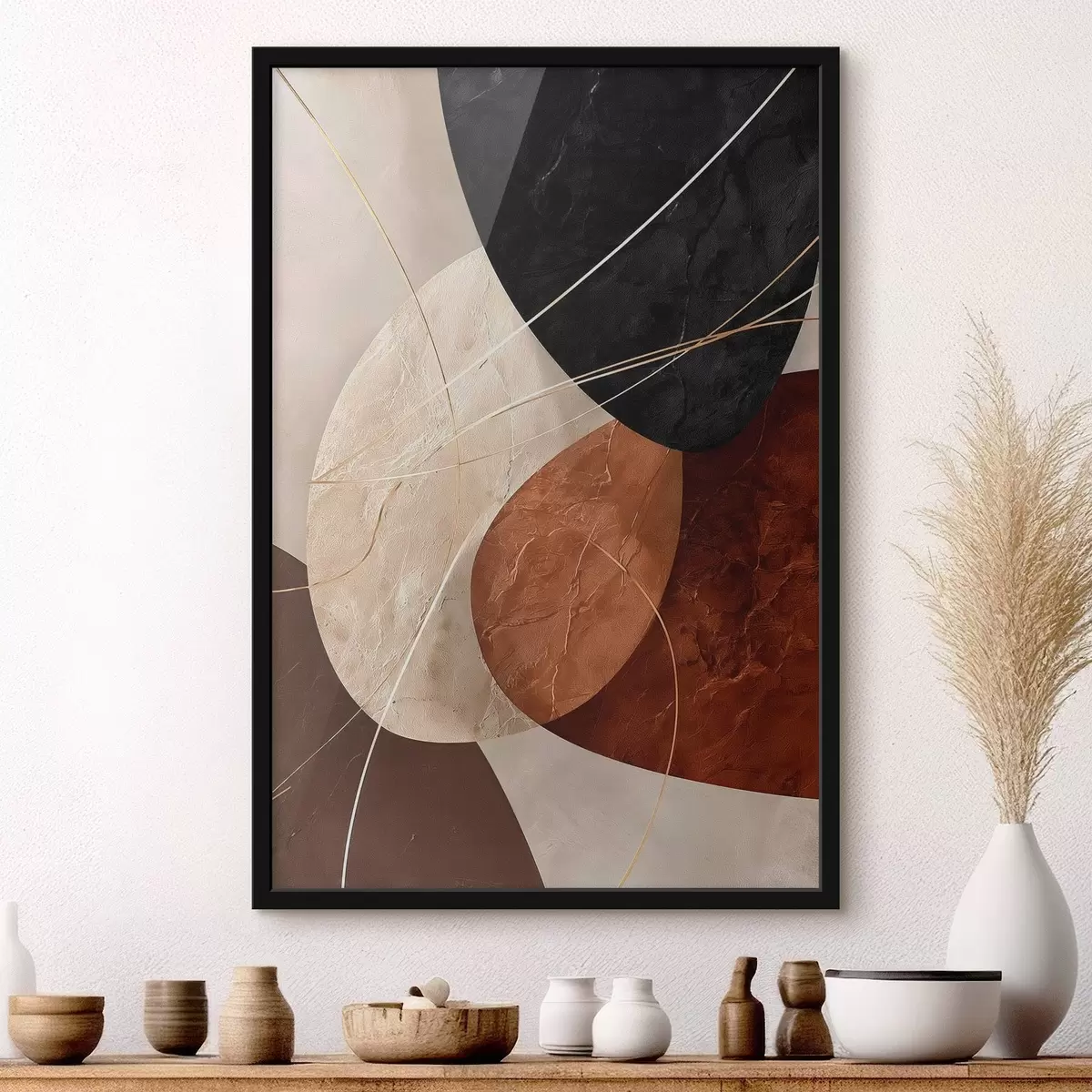 Poster Geometrické ovály v béžovo-karamelové paletě f45878