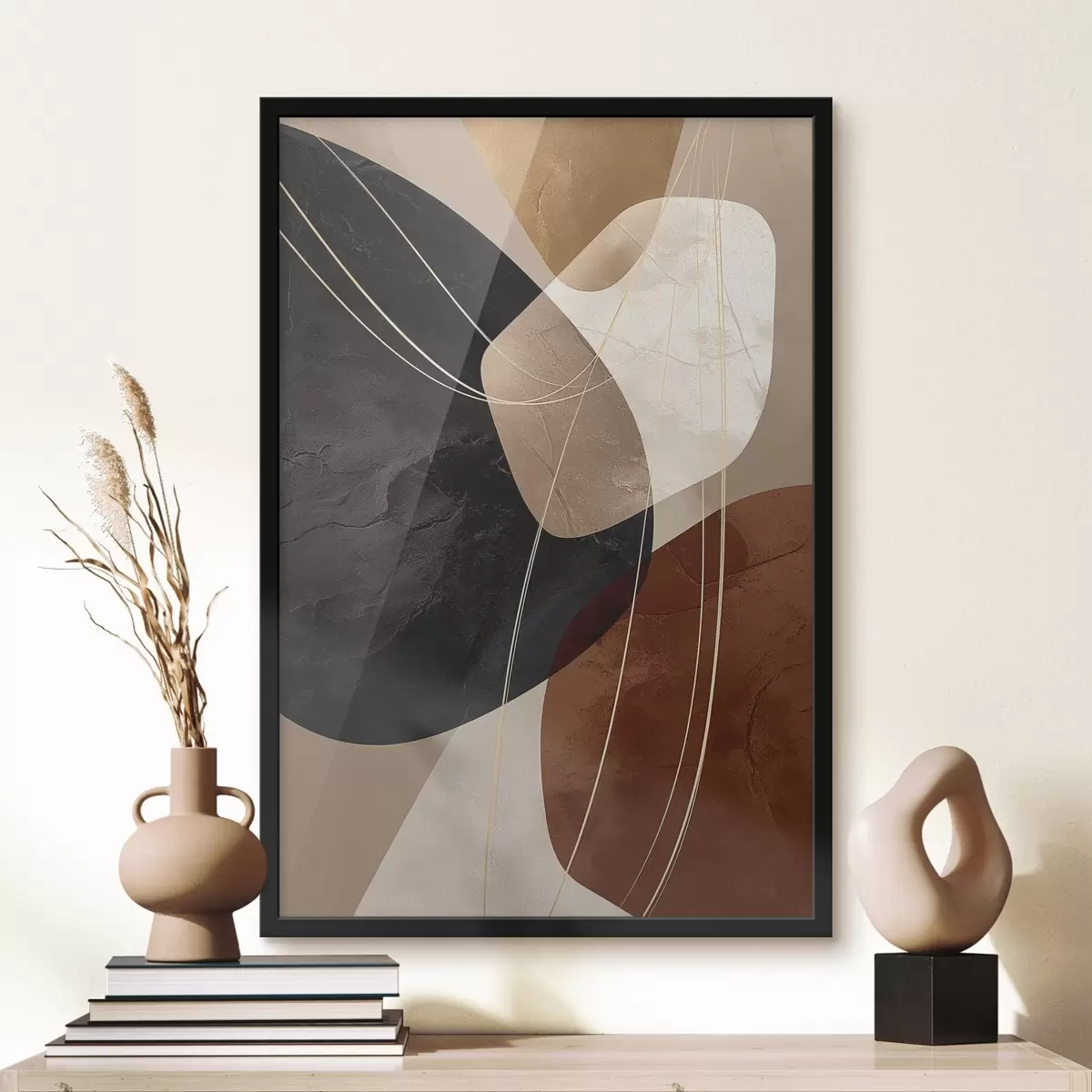 Poster Geometrické tvary v teplé barevné paletě, jemné linie f45879