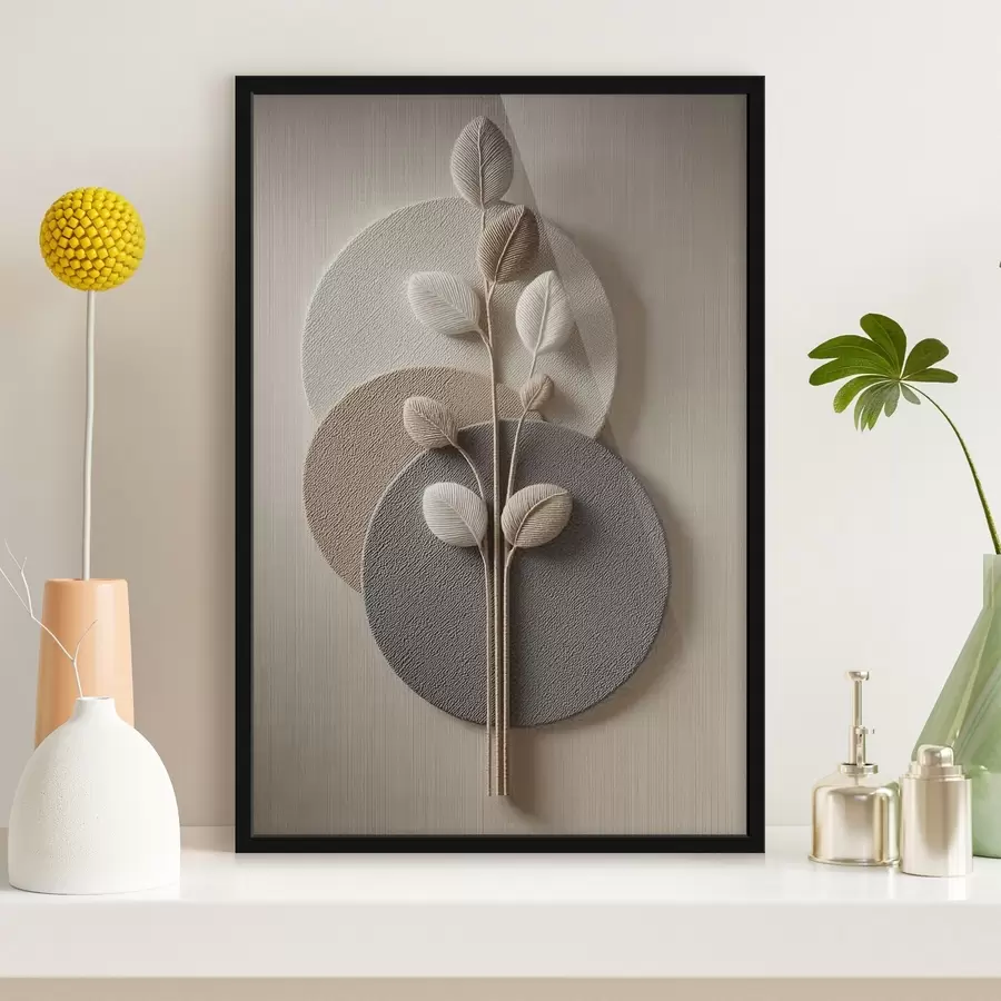 Fototapet Reliefní kruhy a větev v teplých neutrálních tónech f45883