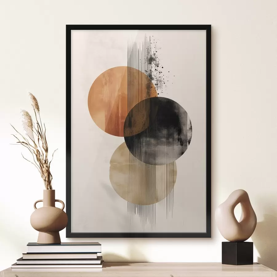 Fototapet Tři texturované kruhy s čarami v terakotově černé paletě f45885