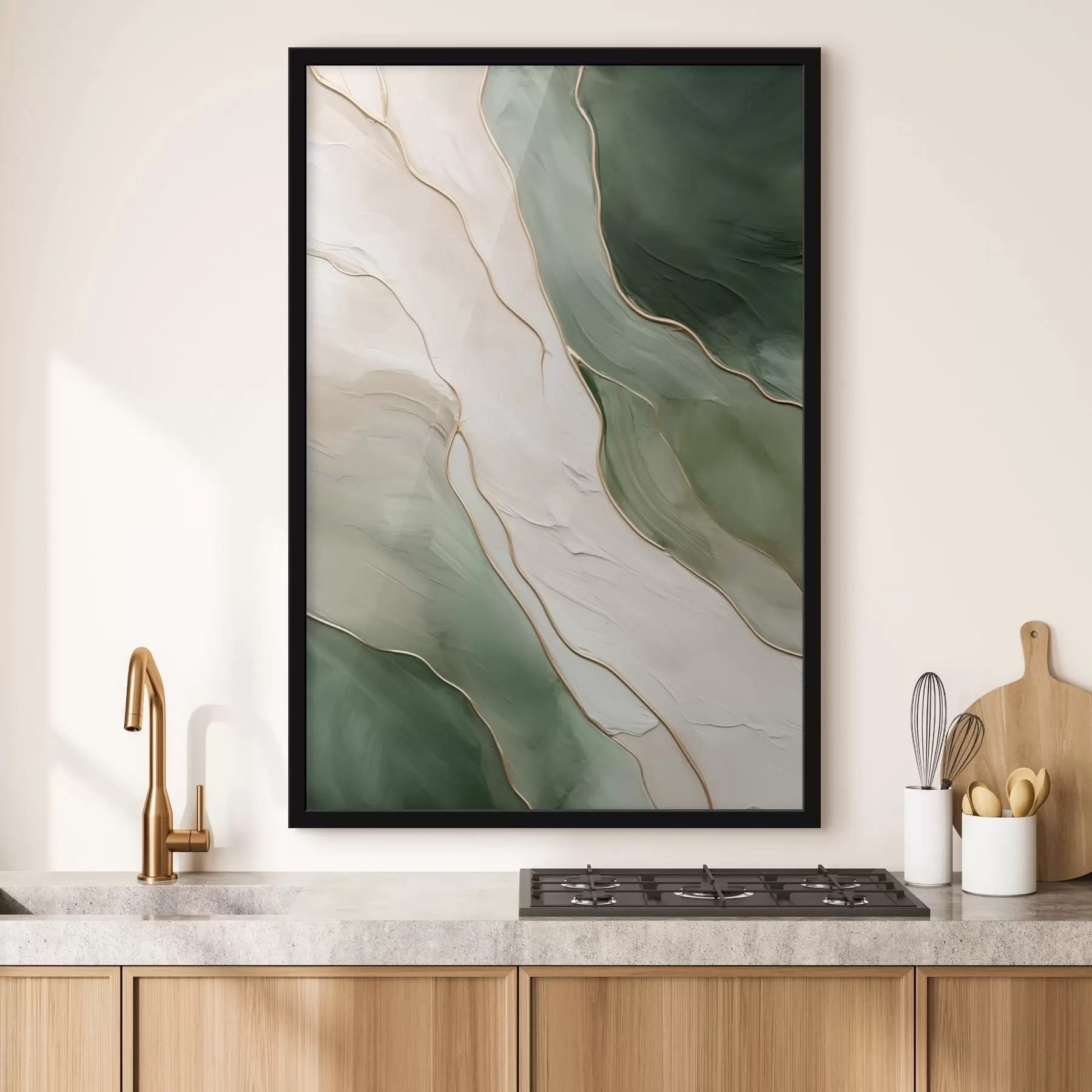 Fototapet Smaragdová abstrakce s jemnými žlutými liniemi f45888