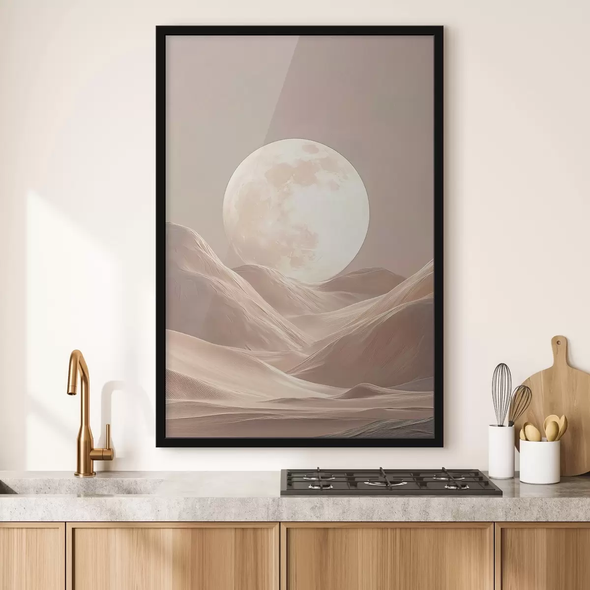 Poster Měsíc nad písečnými dunami v růžových odstínech f45892