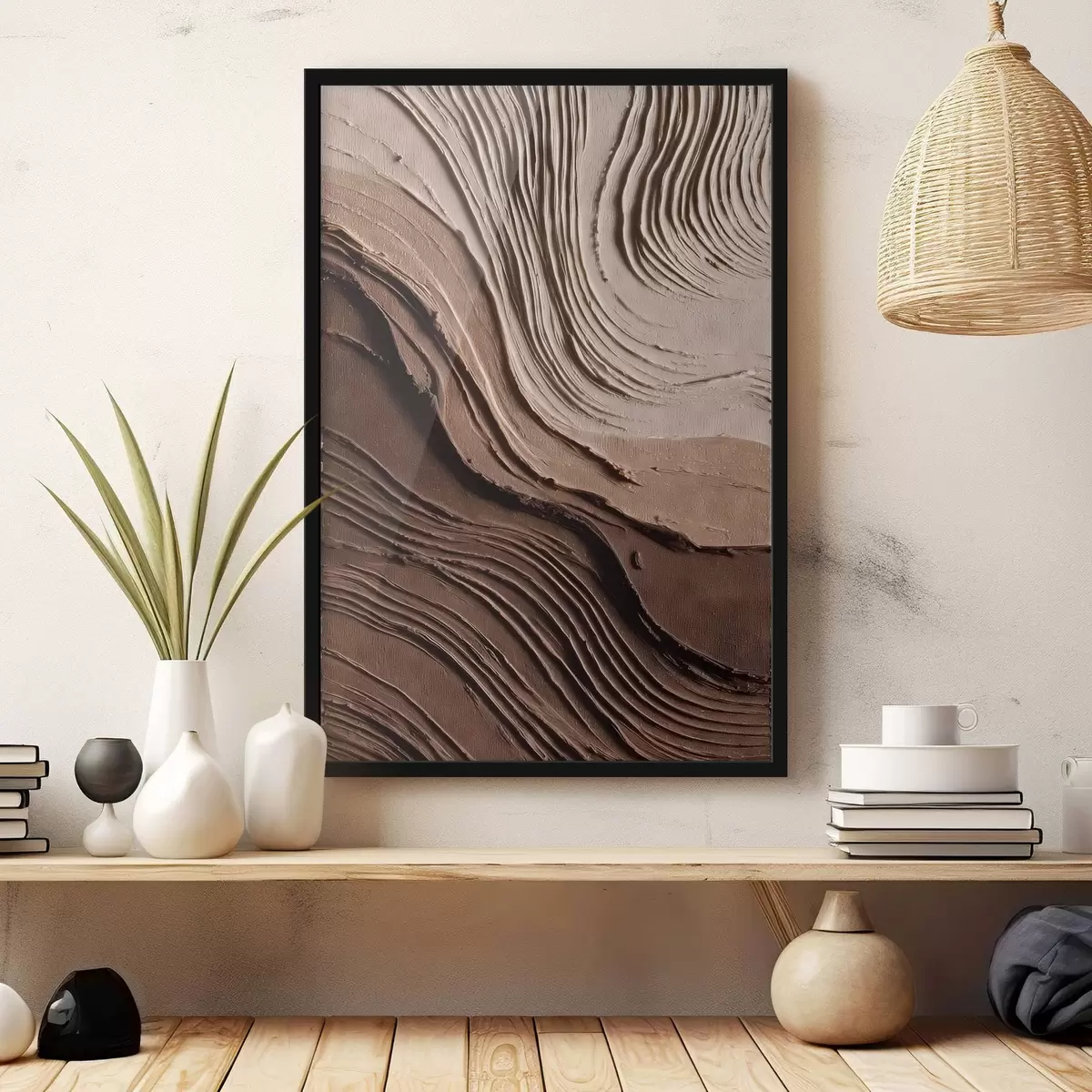 Poster Reliefní čokoládově béžové vrstvy, texturovaná pasta f45894