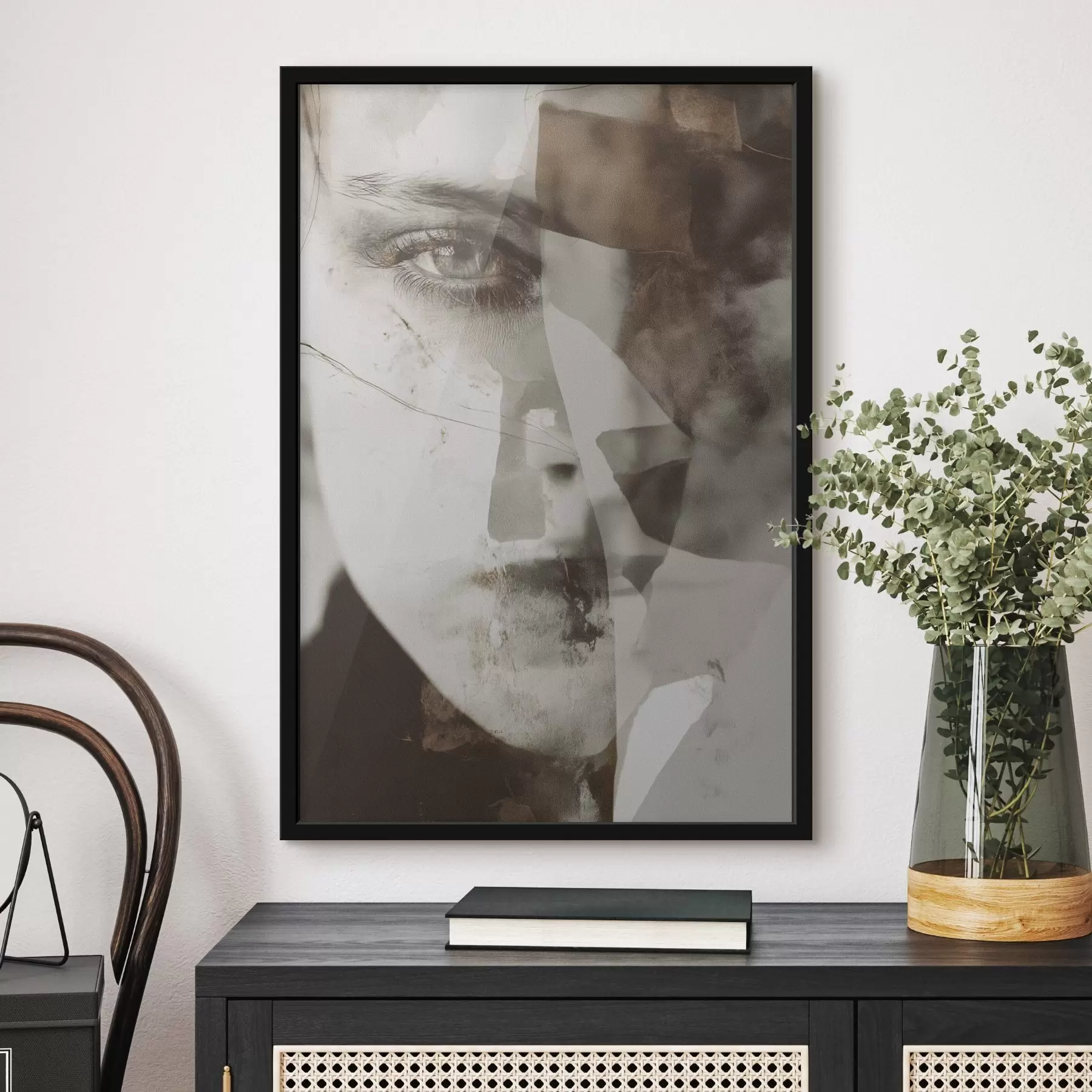 Fototapet Abstraktní portrét v sépii, textury a skvrny f45897