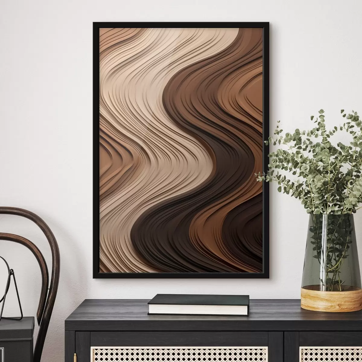 Poster Vertikální vlny v teplých béžovo-hnědých vrstvách f45905