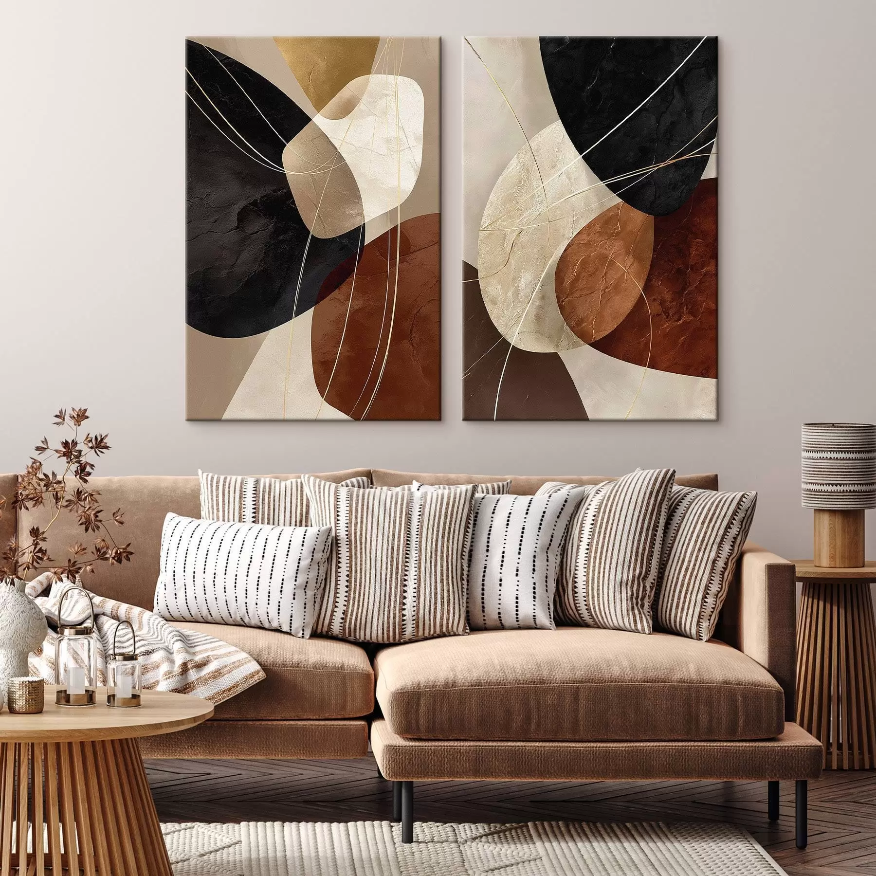 Obraz Geometrické ovály v teplé paletě se žlutými čarami Č. m00763