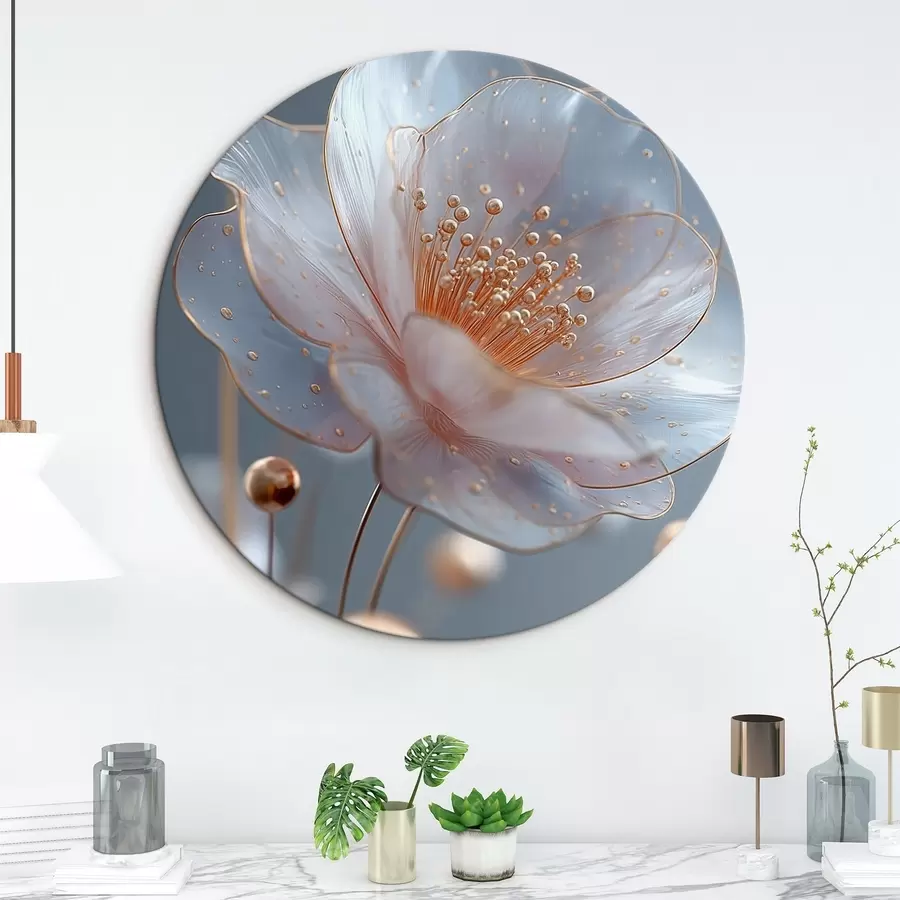 Obraz Průsvitná květina s měděnými tyčinkami na modrém pozadí Č. r45880