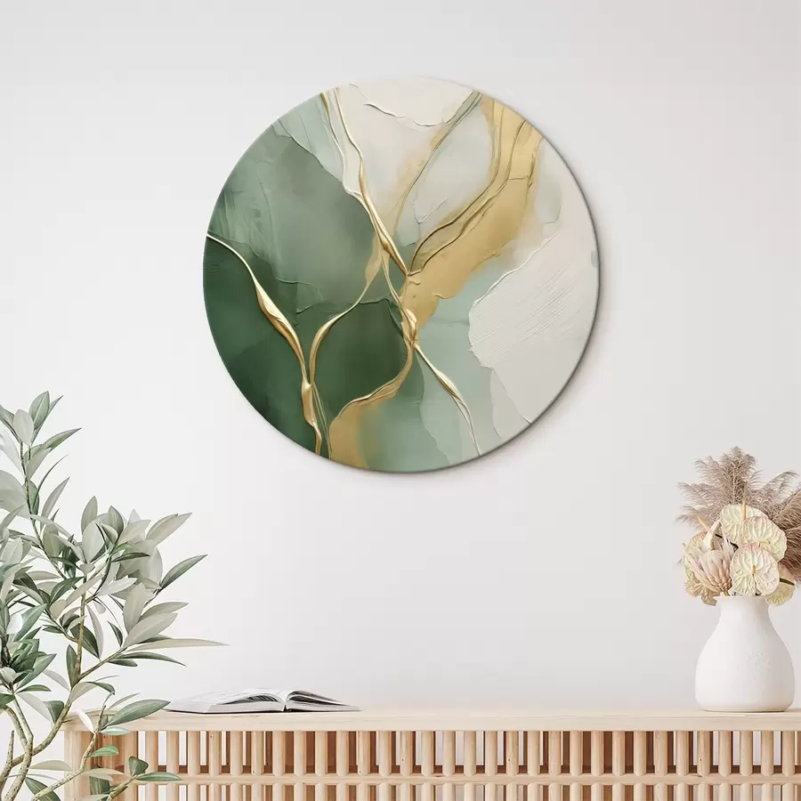 Obraz Smaragdově krémová abstrakce se žlutými pramínky Č. r45887