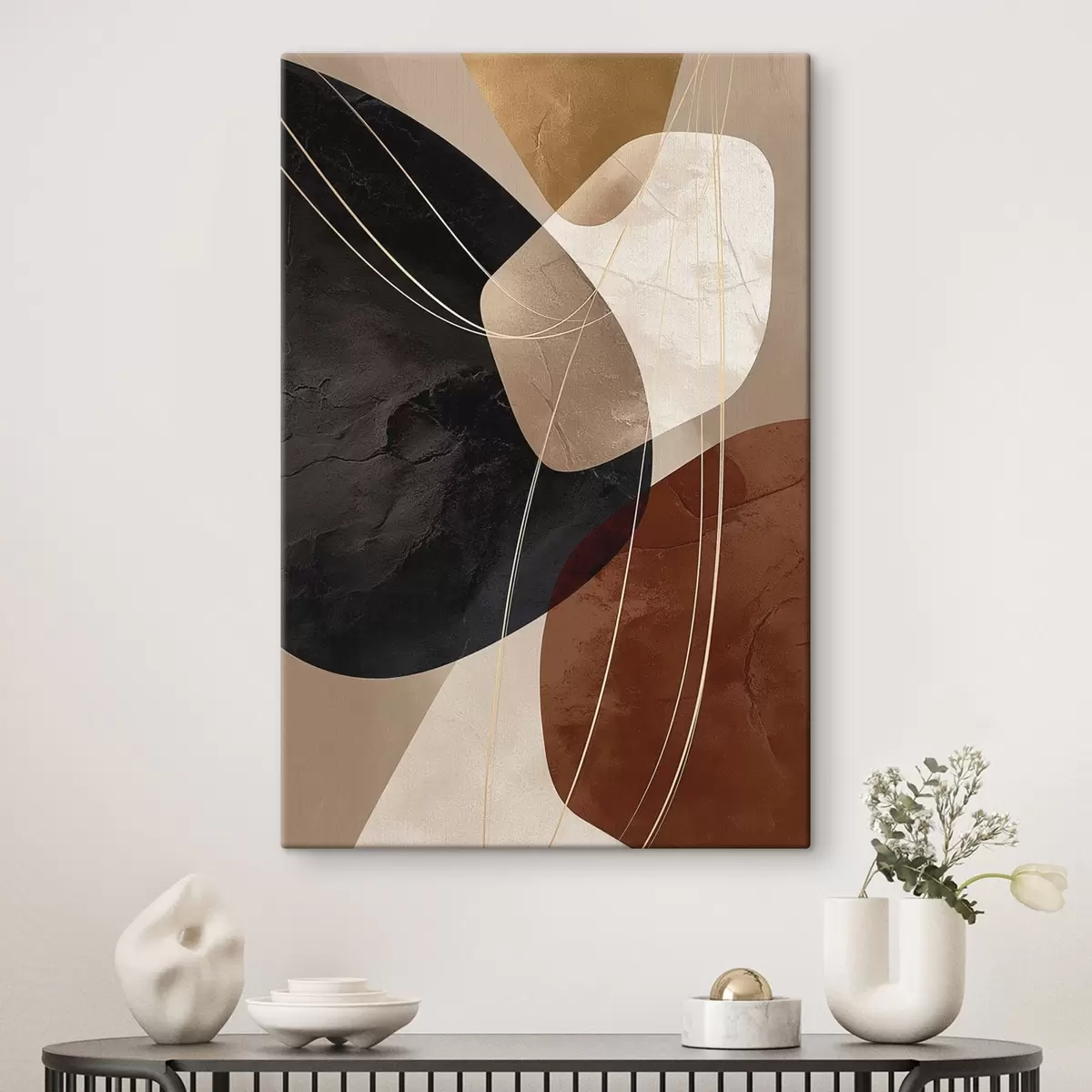 Obraz Geometrické tvary v teplé barevné paletě, jemné linie Č. s45879