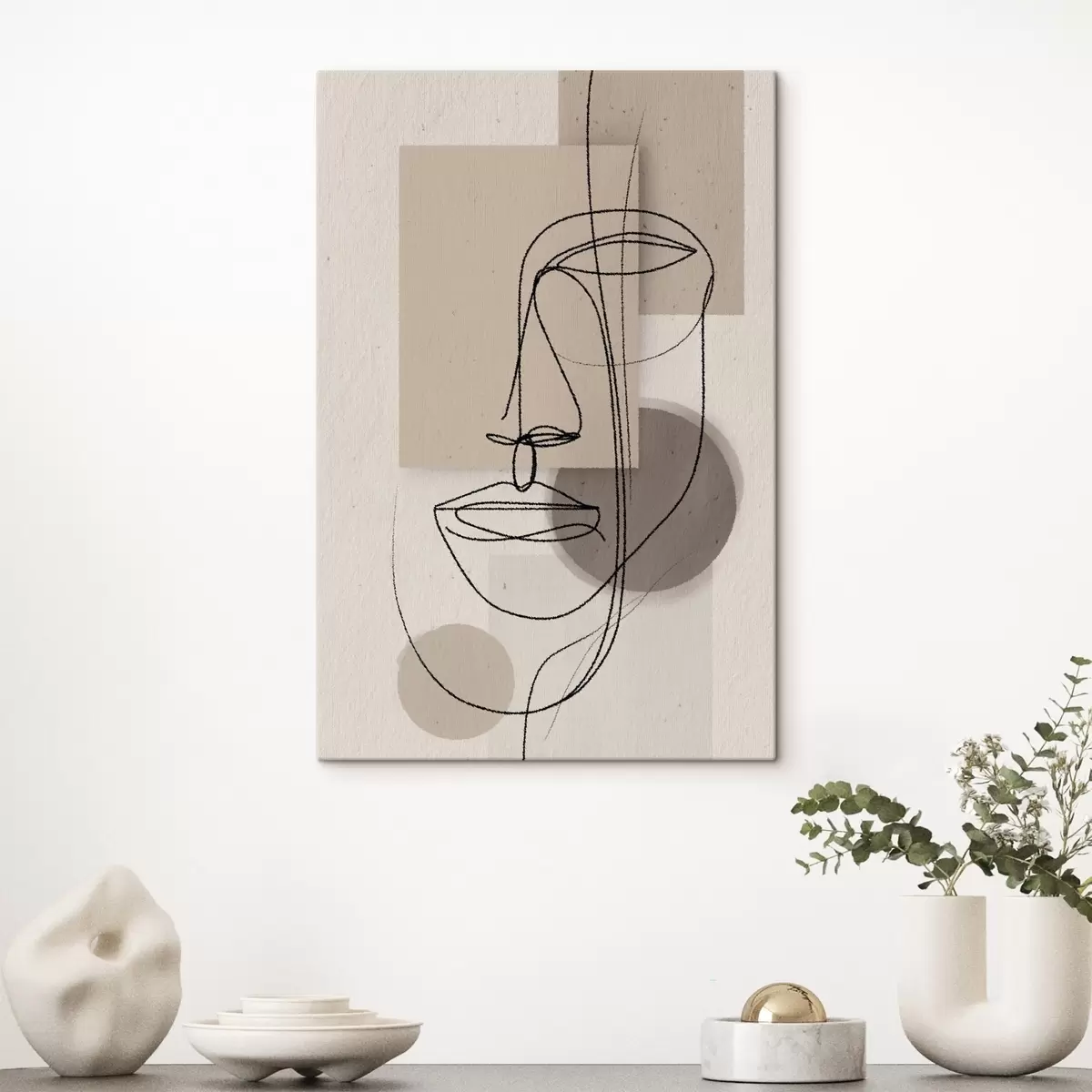 Obraz Portrét na čáře nad béžovými geometrickými tvary Č. s45886