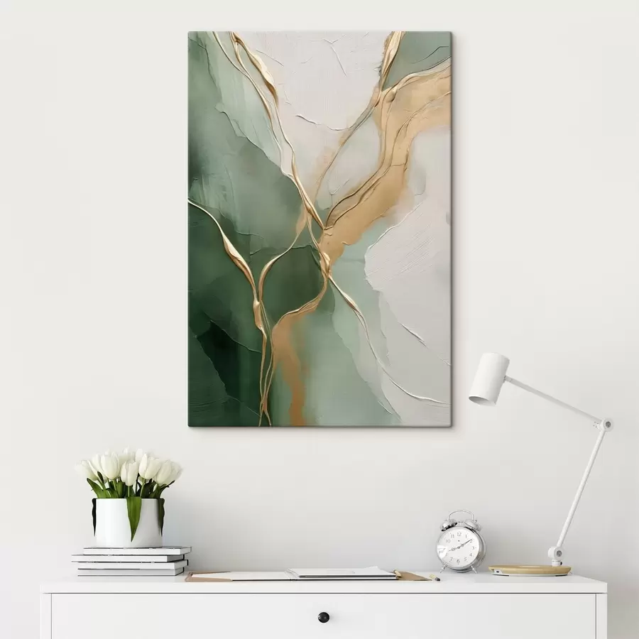 Obraz Smaragdově krémová abstrakce se žlutými pramínky Č. s45887