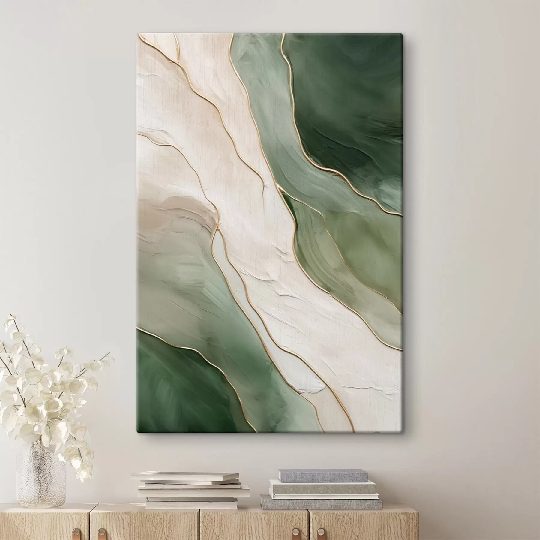 Obraz Smaragdová abstrakce s jemnými žlutými liniemi Č. s45888