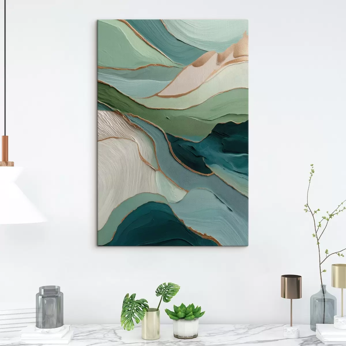 Obraz Vrstvená zelená abstrakce se žlutými čarami a hloubkou Č. s45902