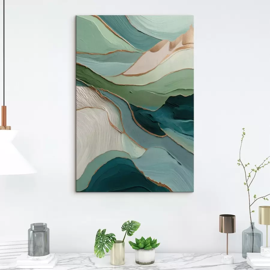 Obraz Vrstvená zelená abstrakce se žlutými čarami a hloubkou Č. s45902