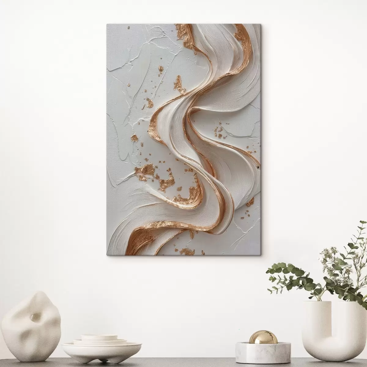 Obraz Bílo-žluté texturované tahy s kovovými akcenty Č. s45906