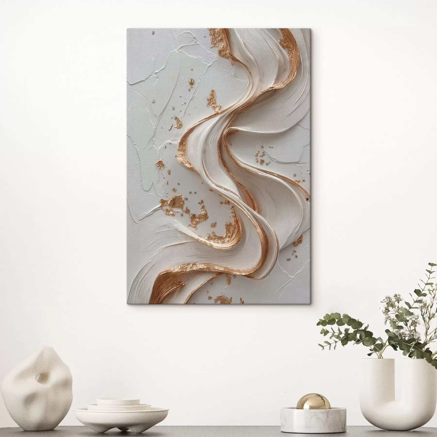 Obraz Bílo-žluté texturované tahy s kovovými akcenty Č. s45906