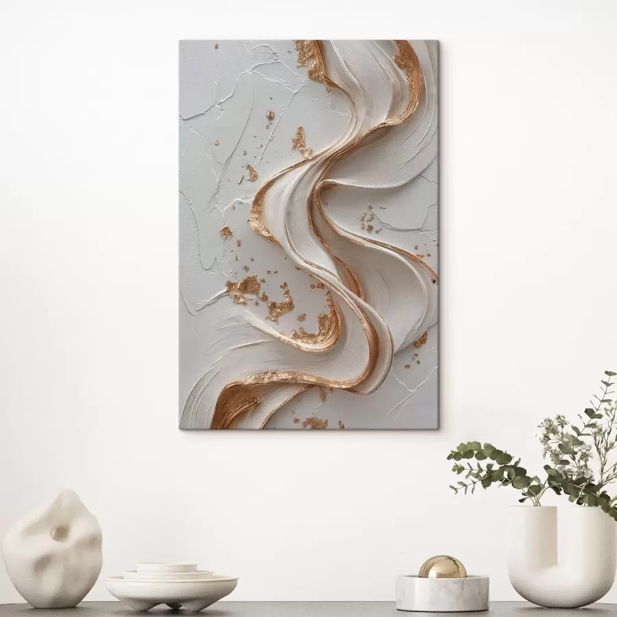 Obraz Bílo-žluté texturované tahy s kovovými akcenty Č. s45906