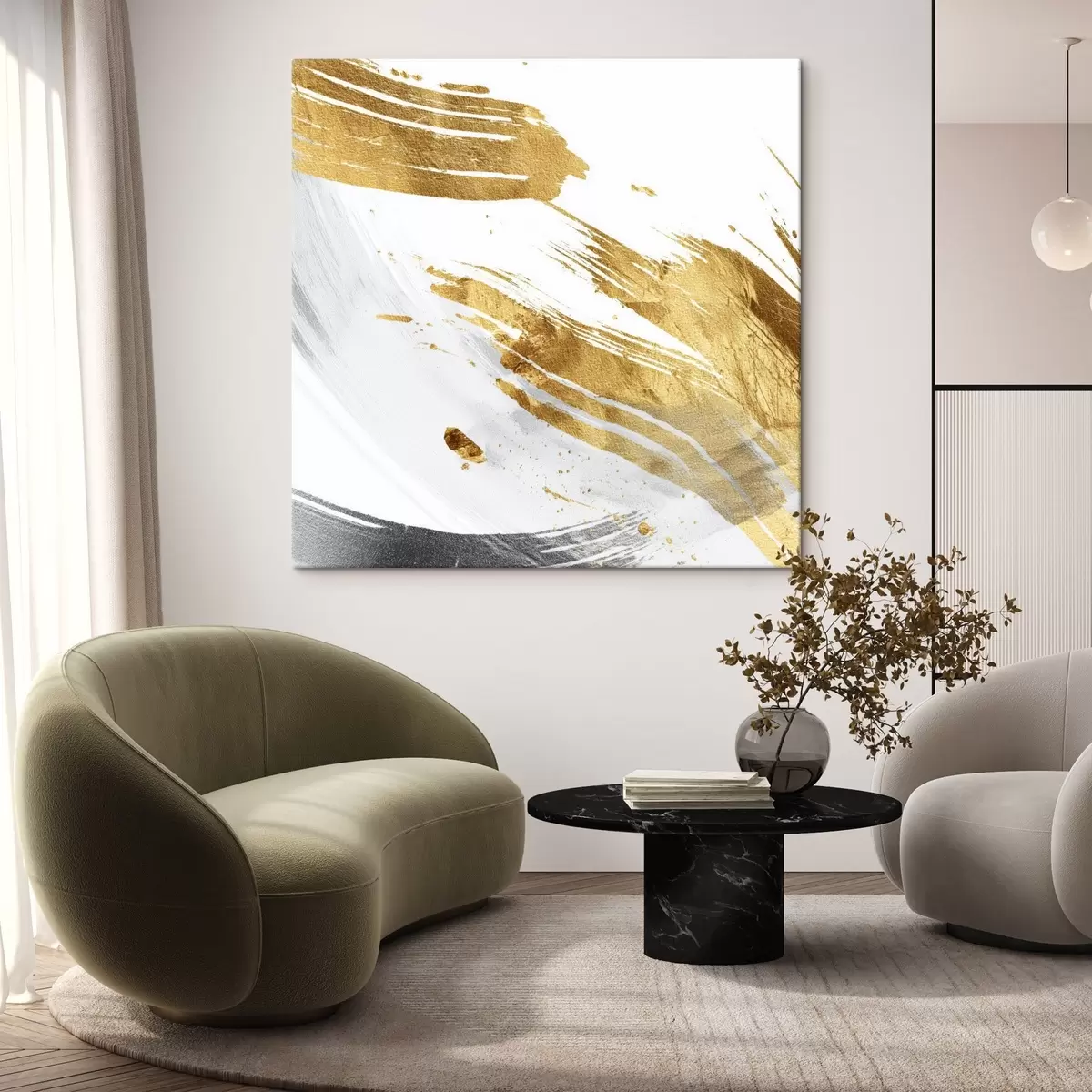 Obraz Dynamické tahy v bílé a žlutošedé barvě Č. s45866