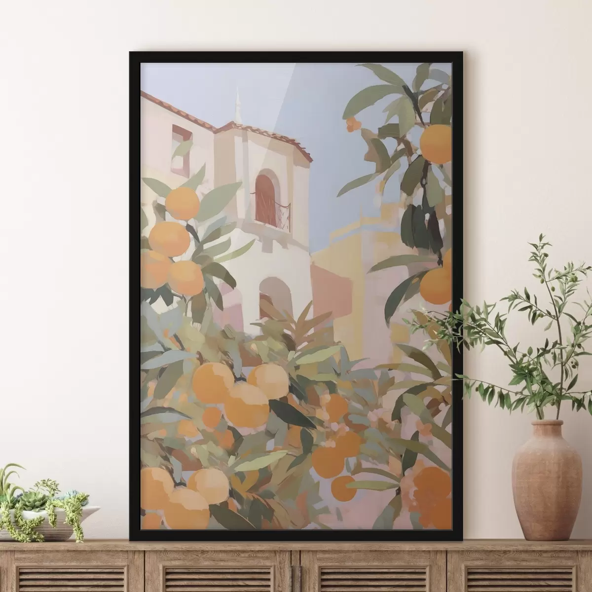 Poster Pomeranče na větvi před domem f46060