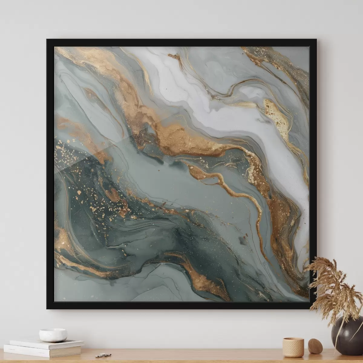 Poster Abstrakce s tmavě zelenými a šedými pruhy f45858