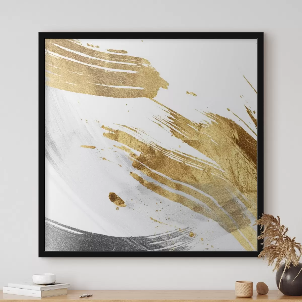 Poster Dynamické tahy v bílé a žlutošedé barvě f45866