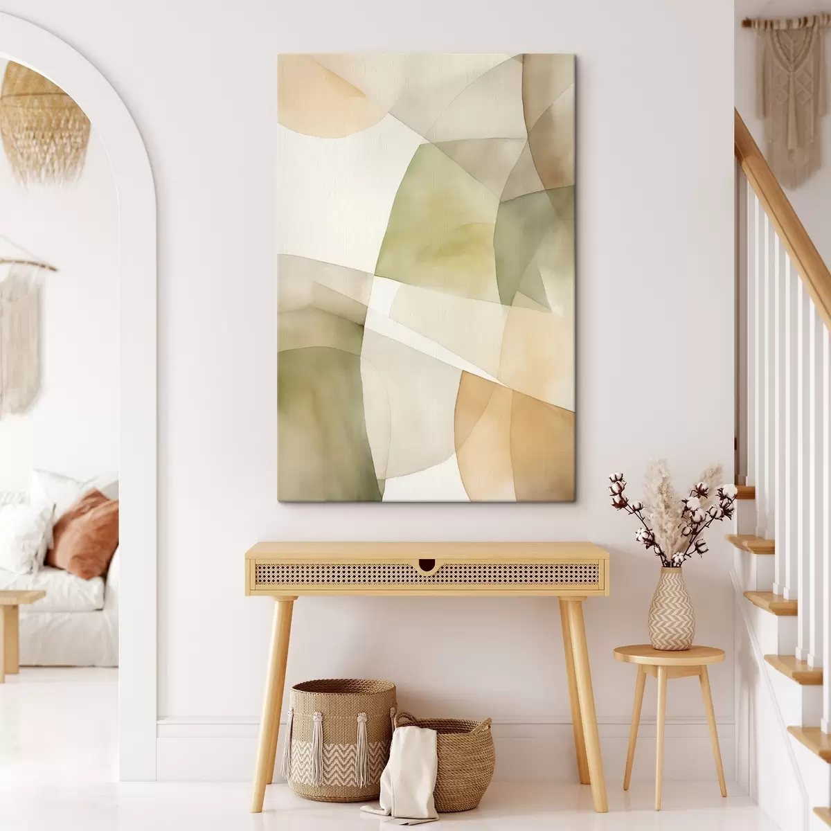 Obraz Abstraktní akvarelové geometrické tvary v odstínech zelené, hnědé a béžové Č. s45928