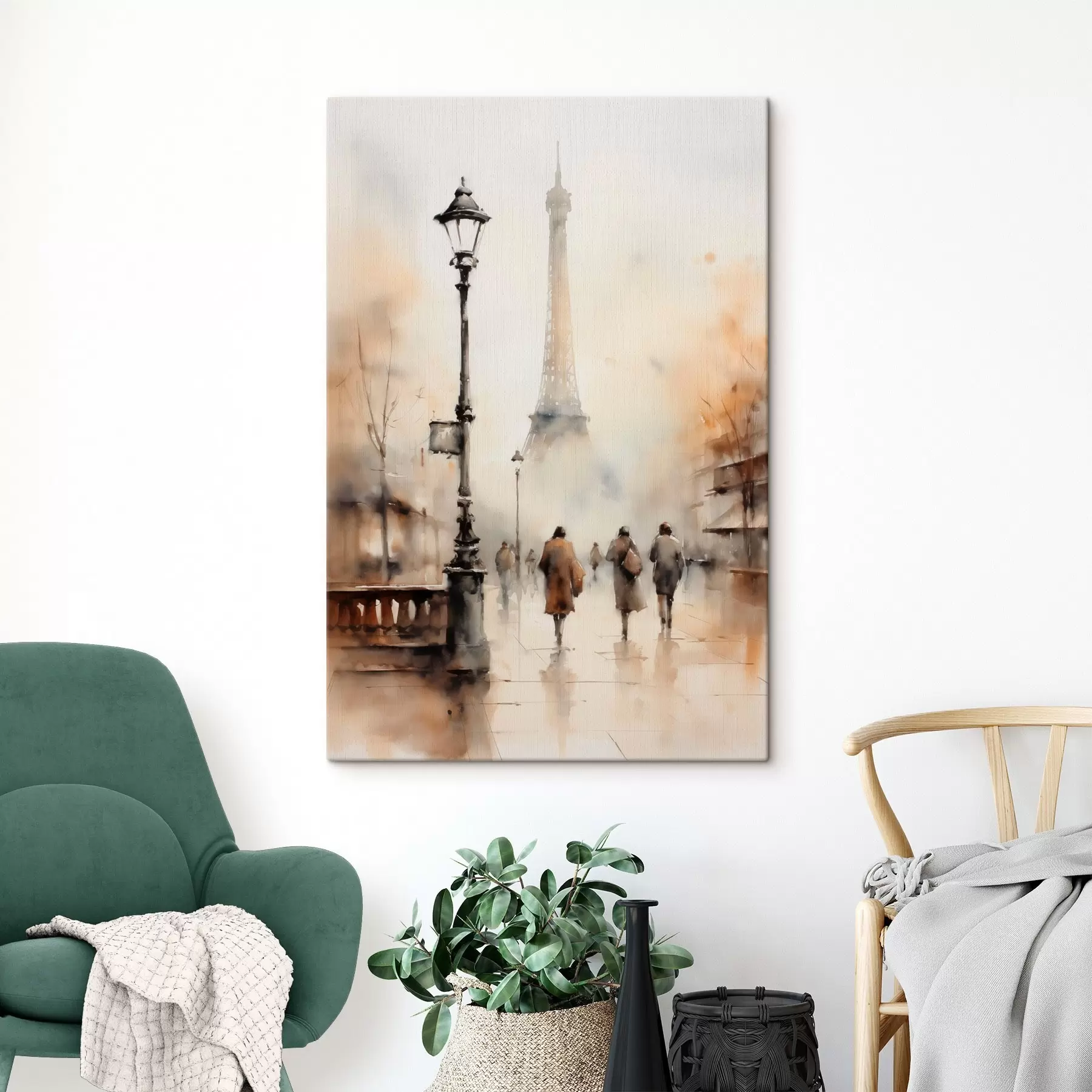 Obraz Deštivý podzimní den v Paříži s Eiffelovou věží v pozadí a vintage pouličními lampami Č. s45931