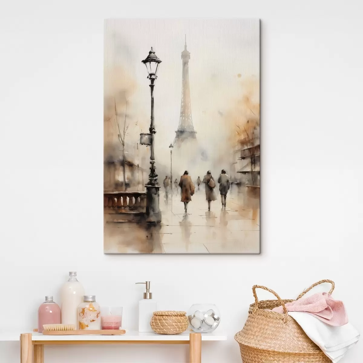 Obraz Deštivý podzimní den v Paříži s Eiffelovou věží v pozadí a vintage pouličními lampami Č. s45931