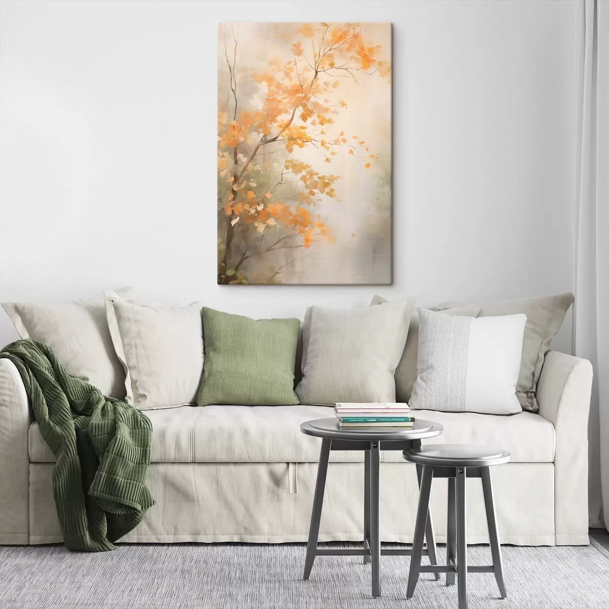 Obraz Podzimní větve stromů s oranžovými listy v lese s měkkým světlem Č. s45940