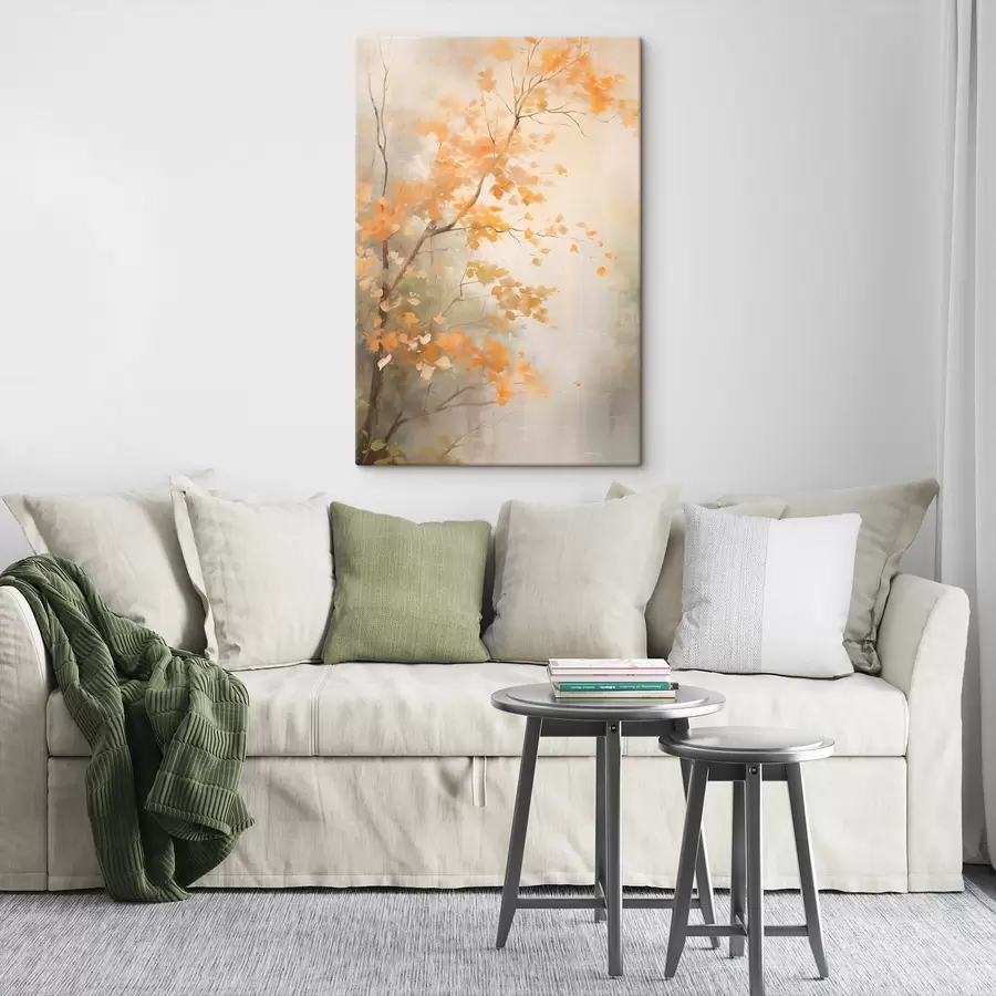 Obraz Podzimní větve stromů s oranžovými listy v lese s měkkým světlem Č. s45940