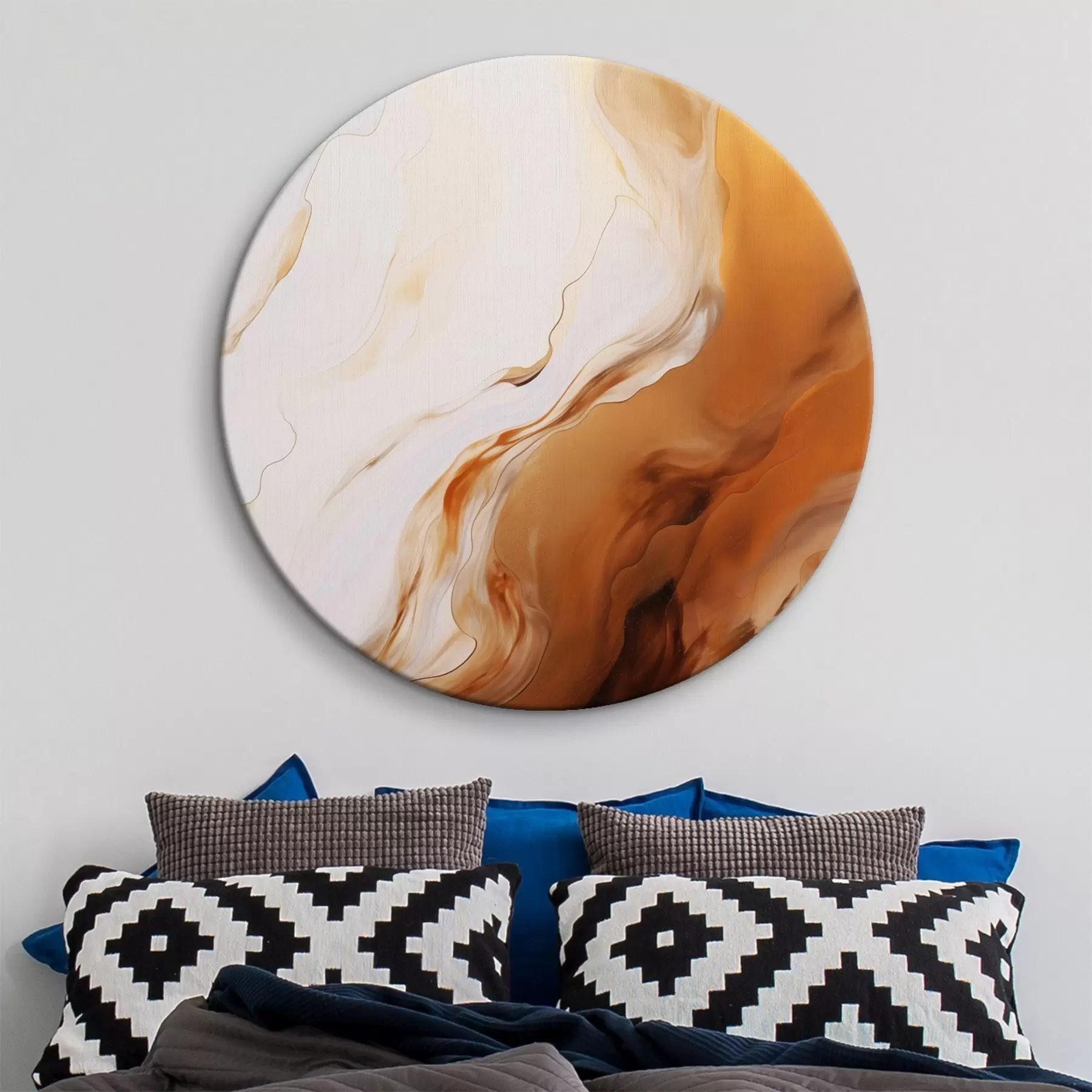 Obraz Abstraktní malba v bílé a oranžové barvě, fluidní umění s vlnitými liniemi, moderní umění Č. r45939