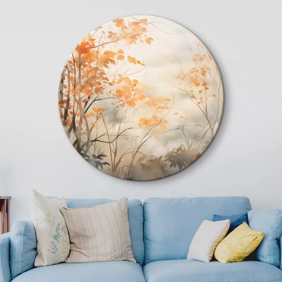 Obraz Podzimní stromy s oranžovými listy a větvemi, jemný akvarelový styl, delikátní tahy štětcem Č. r45941