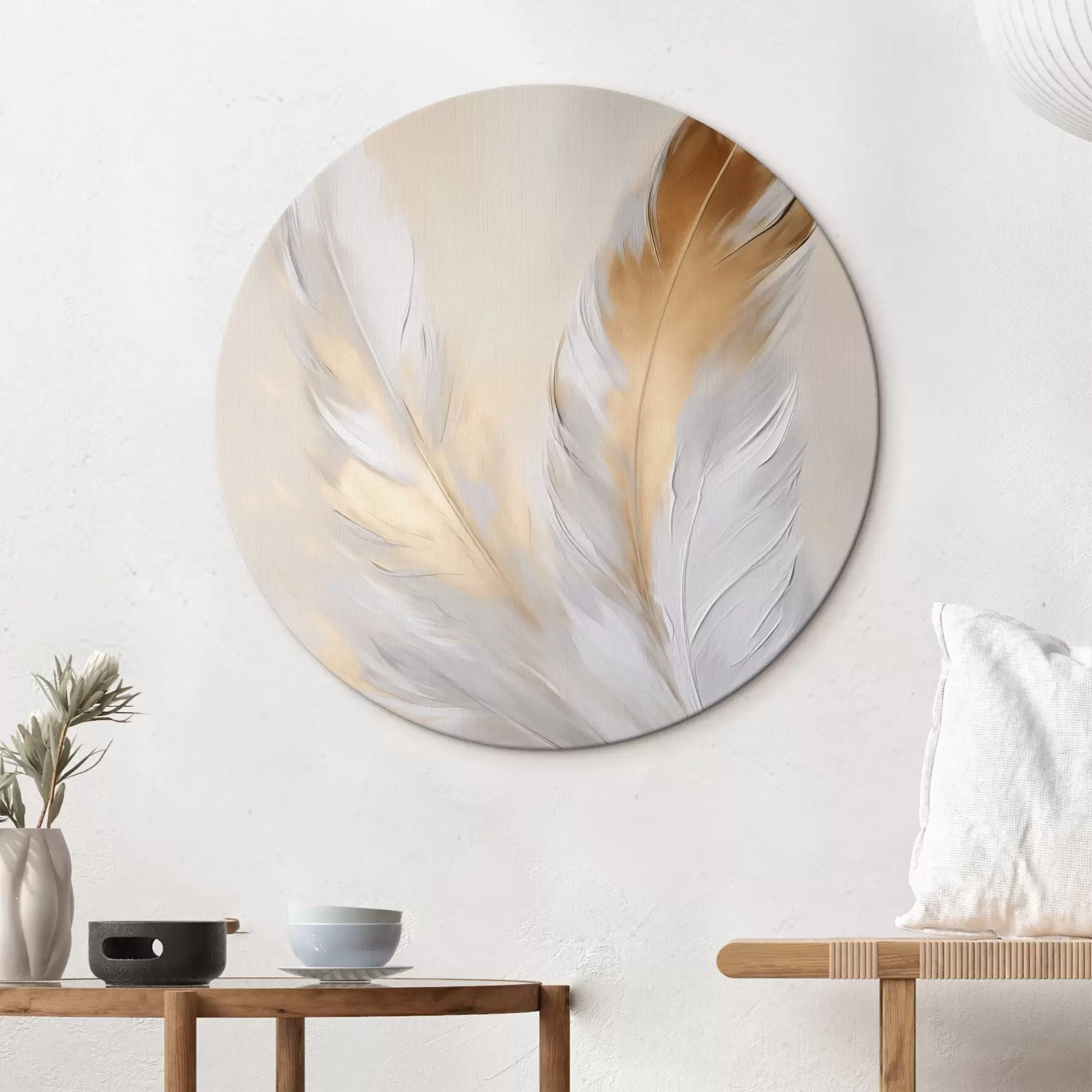 Obraz Peří s oranžovými akcenty, měkké osvětlení, minimalistická kompozice s texturou, moderní umění Č. r45944