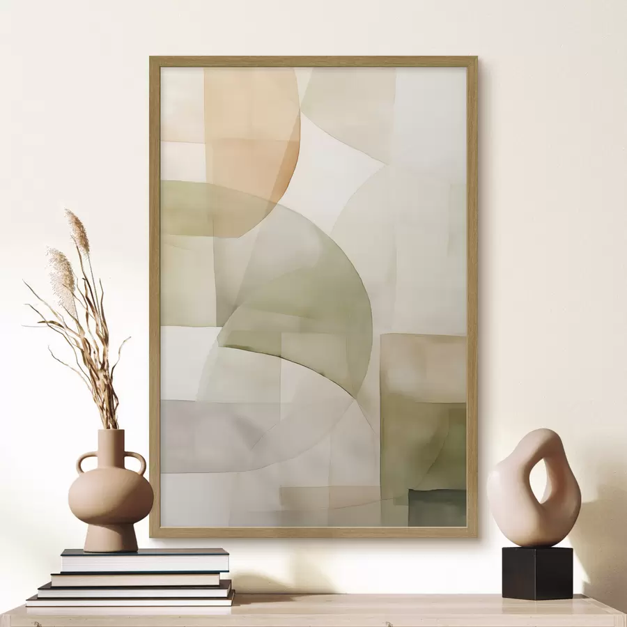 Fototapet Abstraktní akvarelové geometrické tvary v odstínech zelené, hnědé a béžové f45929