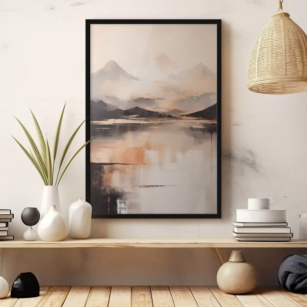 Poster Krajinářský obraz s texturou napodobující hory a jezero f45950