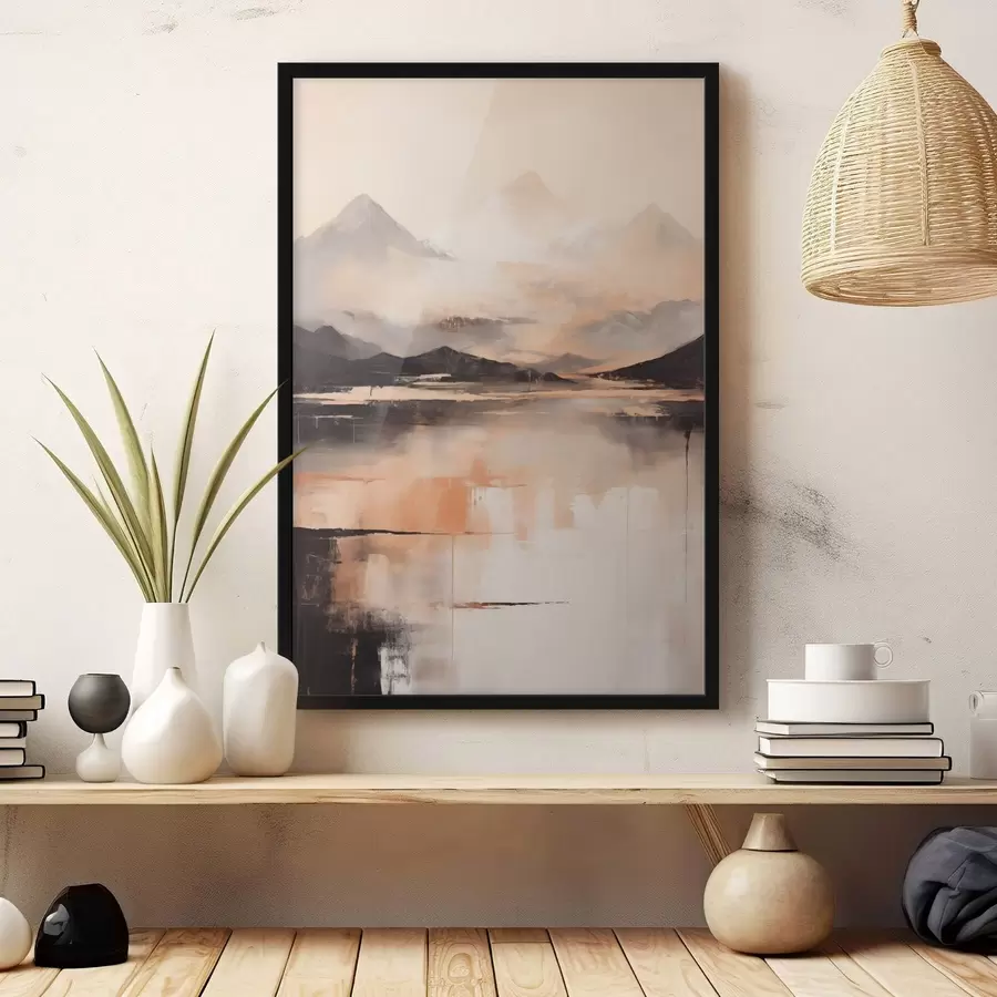 Fototapet Krajinářský obraz s texturou napodobující hory a jezero f45950