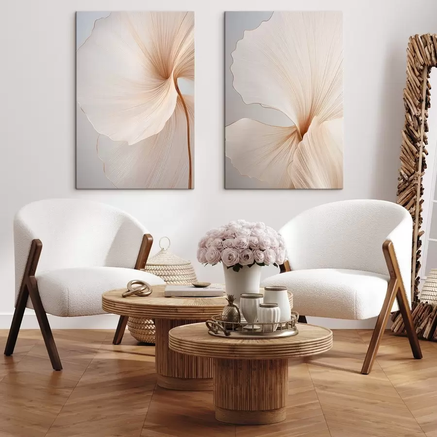 Obraz Abstraktní květiny s tenkými, jemnými okvětními lístky v odstínech bílé a béžové Č. m00817
