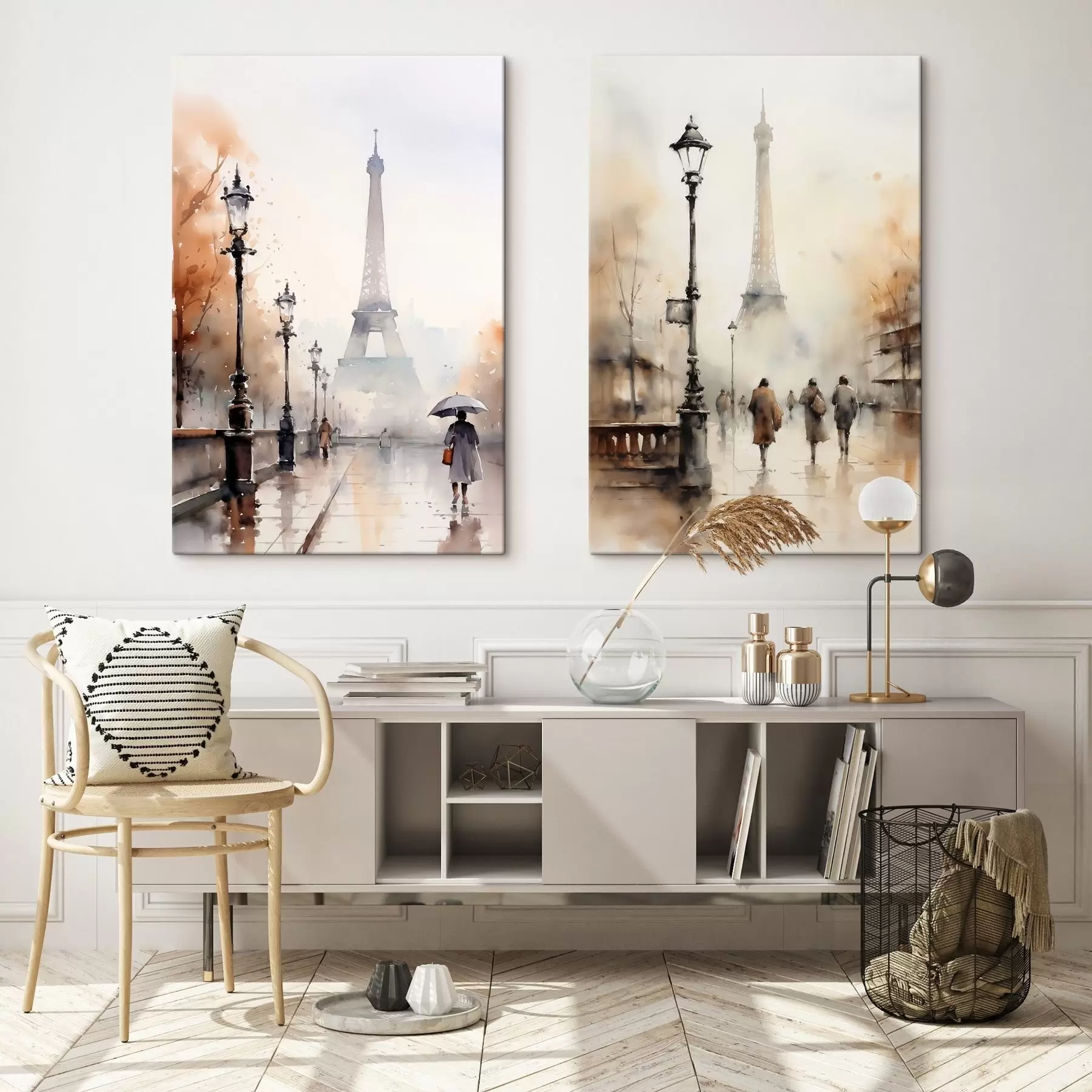 Fototapet Deštivý podzimní den v Paříži s Eiffelovou věží v pozadí a vintage pouličními lampami m00821