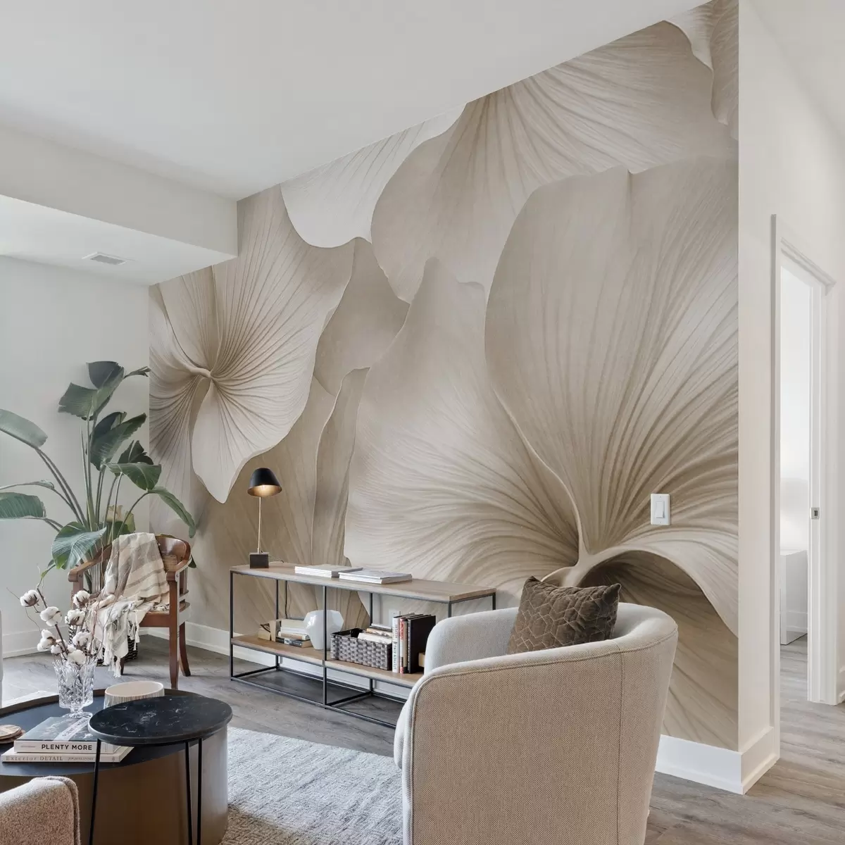 Fototapet Bílé a béžové listy ginkga, jemná textura, abstraktní květinové pozadí, minimalistický moderní styl w09421v1