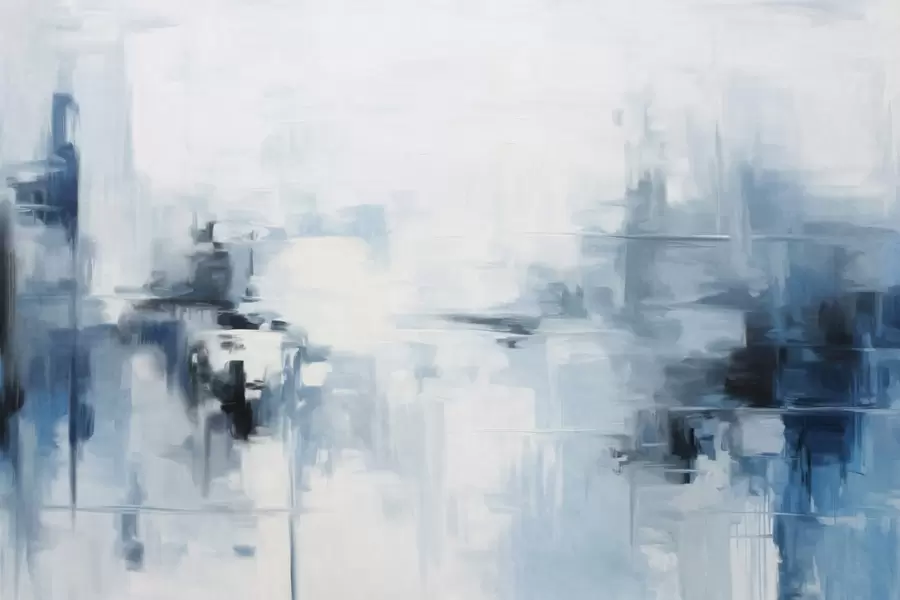 Fototapet Abstraktní texturovaná imitace krajinomalby s modrými a bílými tahy štětcem, moderní styl w09422