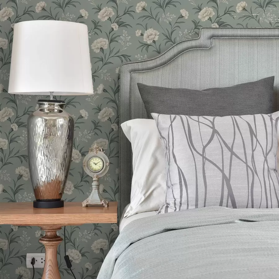 Fototapet Pudrové karafiáty na šedozeleném pozadí, rafinovaný potisk a00610