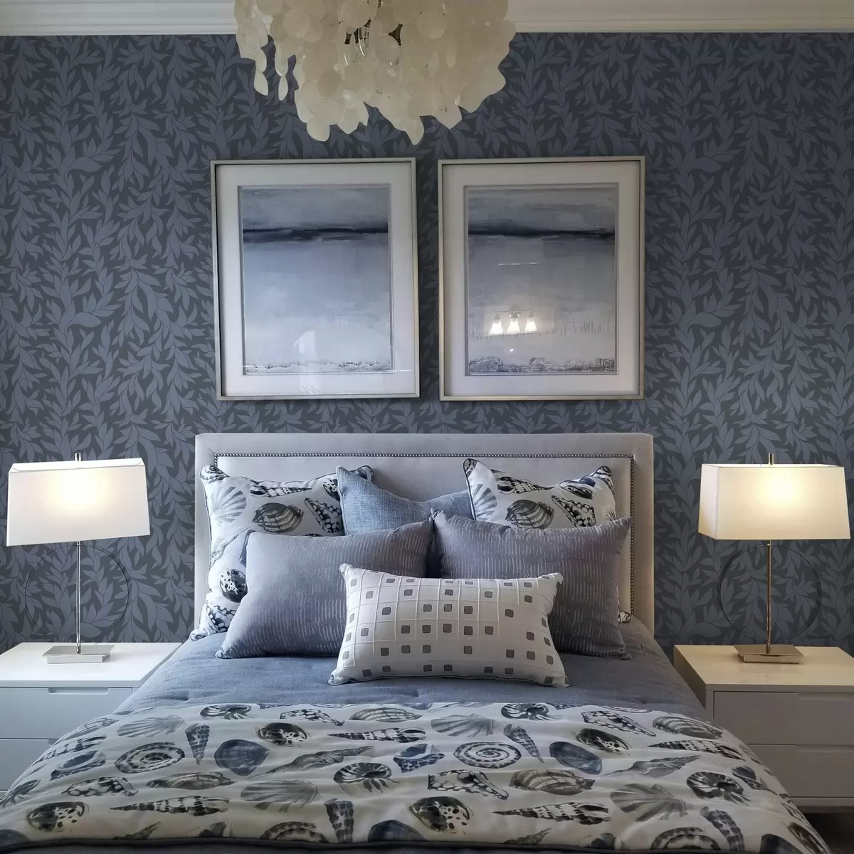 Tapety Grafitově modré pozadí a modré listy, texturovaná čára a00616v2